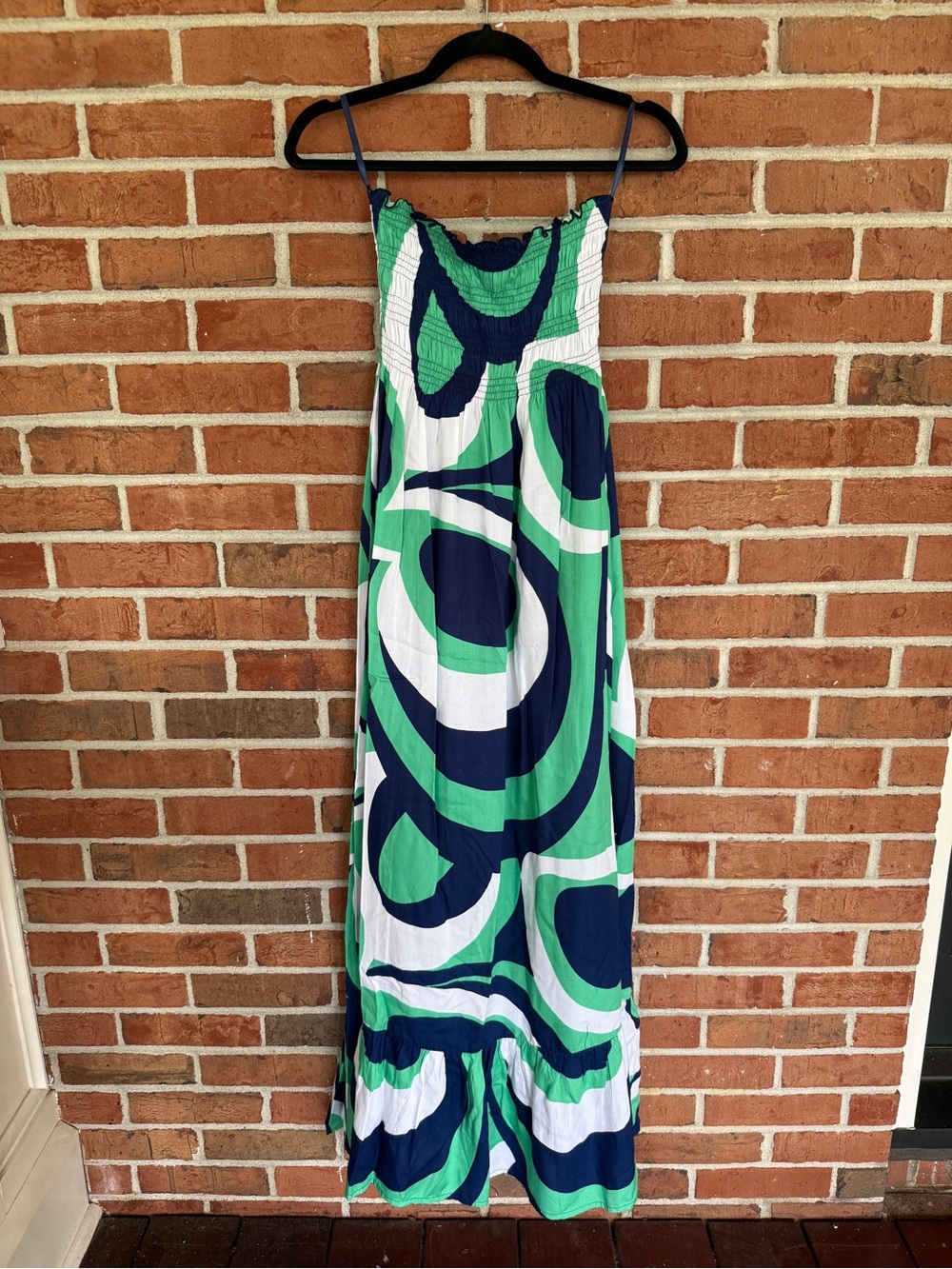 escapada Navy, Green & White Abstract Print Maxi Dress